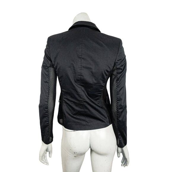 Akris Punto Women's Black Blazer Jacket Size 2 Mesh Sleeve Trim - Picture 5 of 9